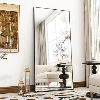 VooBangFull Length Mirror, 71" x 30" Floor Mirror with Stand, Aluminum Alloy Frame Full Body Mirror, Standing Hanging or Leaning Against Wall for Wall Bedroom Bathroom Living Room Decor, Black