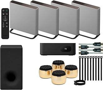 BRAVIA Theater Quad Home Theater Surround Sound System with 4 Wireless Speakers (Gray) Bundle SASW3 Wireless Subwoofer, Monitor Isolation Pads, HDMI Cable, and Cable Ties (5 Items)
