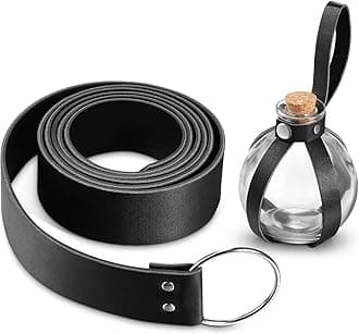 Boao Mardi Gras Potion Bottles with Cork Set Dark Magic Cork Round Potion Bottle with Leather Belt Clear Glass Large for Halloween Costume Props DIY Crafts Decorative, 200 ml(Black)