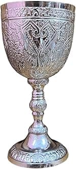 Handmade Brass Wine Chalice Goblet – Artisanal Craftsmanship, Antique Vintage Design – Elegant Cups for Wedding, Church, Festive Events (Nickel)