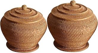 Egg Baskets Rattan Woven Basket Tray Laundry Basket with Cover Durable Storage Box Storage Basket for Tea Sundries Bedroom Vegetable(Large)