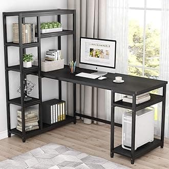 Tribesigns 67" Large Computer Desk with 9 Storage Shelves, Office Desk Study Table Writing Desk Workstation with Hutch Bookshelf for Home Office (Black)