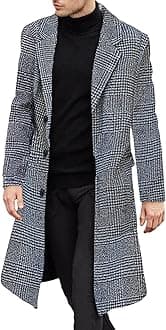 Men's Casual Trench Coat Slim Fit Notched Collar Long Jacket Overcoat Single Breasted Pea Coat wih Pockets