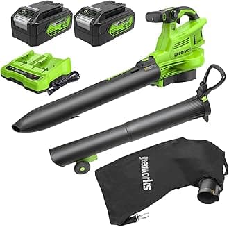 Greenworks 48V (24V x 2) Cordless Brushless Leaf Blower/Vacuum (520 CFM / 240 MPH) with Bag, Powerful & Efficient for Yard Debris Cleanup, Includes (2) 4.0Ah Battery & Dual Port Charger