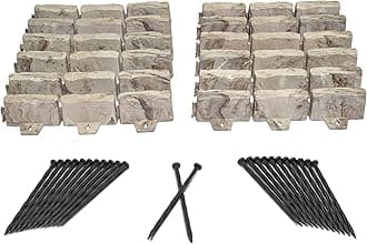 EasyFlex No-Dig Landscape Edging with Anchoring Spikes, 2.7 in Tall Decorative Stone-Look Garden Border, 15 Foot Kit, Brown