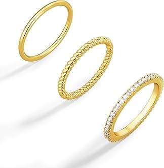 3PCS Gold Rings for Women, 14k Gold Plated Stackable Thin Rings for Women Cubic Zirconia Wedding Rings for Women Non Tarnish Wedding Bands Aesthetic Jewelry Size for 6-10