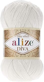 Alize Diva Silk Effect 100% Microfiber Acrylic Sport Yarn 1 Ball skeins 100gr 383yds Color (450 - Pearl)