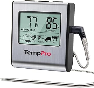 - ThermoPro TP-16 Large LCD Digital Cooking Kitchen Thermometer for Food, BBQ, Grill, Meat, Oven, Smoker with Stainless Steel Step-Down Probe and Built in Clock Timer