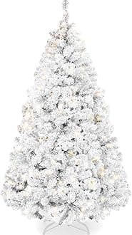 Best Choice Products Pre-Lit White Christmas Tree, 6ft Artificial Snow Flocked Full Fir Tree, Holiday Decoration w/ 250 Lights, 928 Branch Tips
