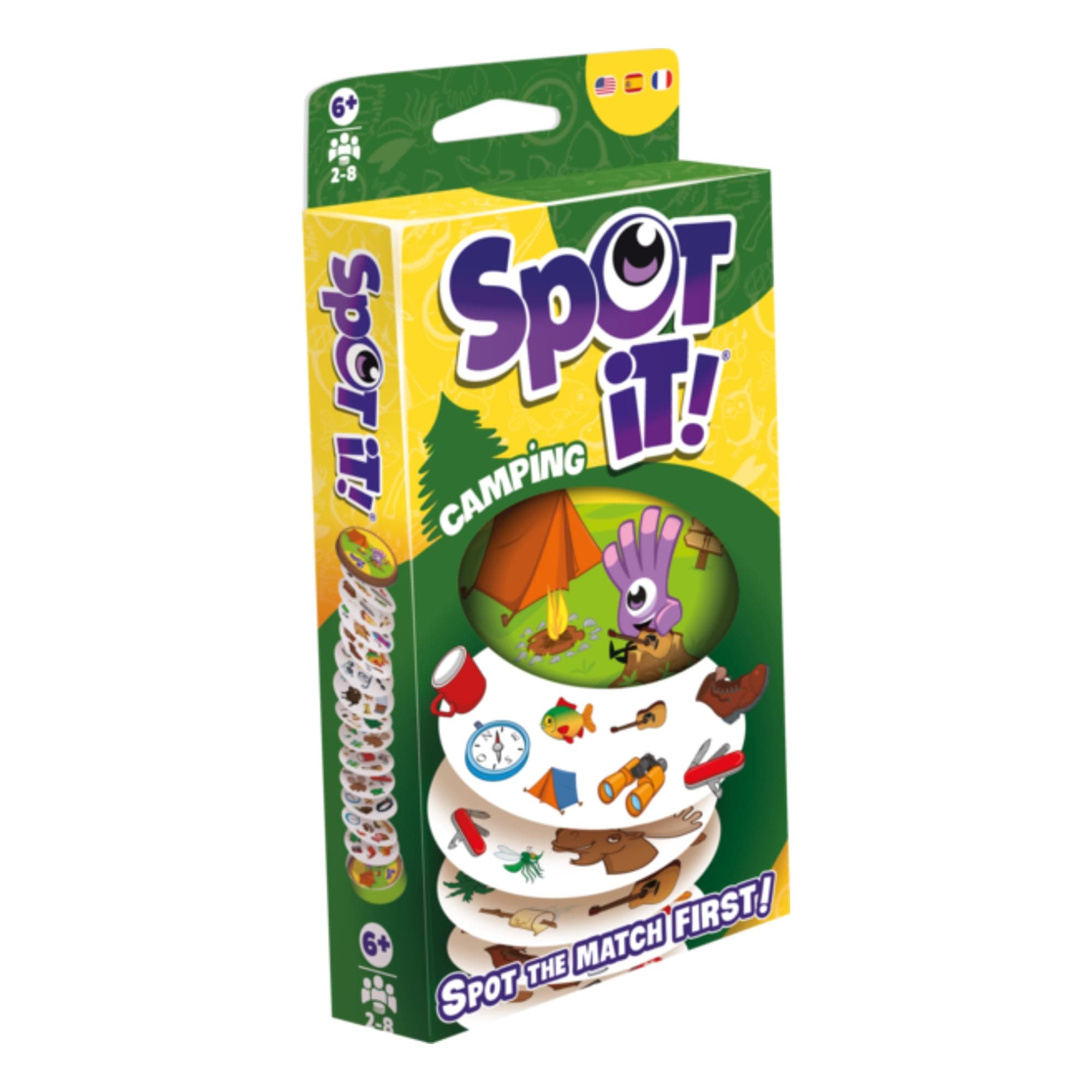 Asmodee Spot It! Camping Card Game (2024 Refresh) - Eco-Blister Edition, 5-in-1 Visual Perception Game for Quick Reflexes and Family Fun, Ages 6+, 2-8 Players, 10 Minute Playtime