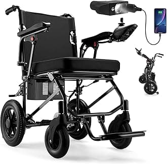 Foldable Electric Wheelchair for Adults - 350 lbs Weight Capacity & 12 Miles Range, Lightweight Power Wheelchair, Brushless Motor, Portable Folding Design, Black