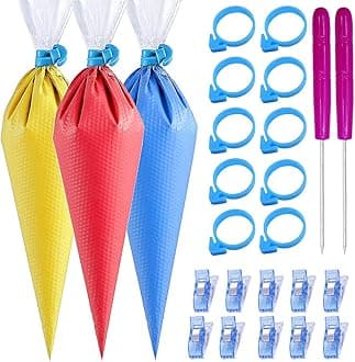 122Pieces Tipless Piping Bags - 100pcs Disposable Piping Pastry Bag for Royal Icing/Cookies Decorating - 10 Pastry Bag Ties,10 Clips &2 Scriber Needle - Best Cookie/Cake Decorating Tools (14 inch)
