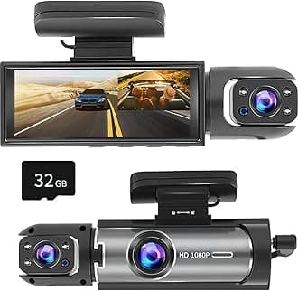 Dash Cam Front and Inside, 1296P Dual DashCams for Car, 3.16 Inch IPS Screen Driving Recorder with IR Night Vision, Loop Recording, Wide Angle Lens, 24H Parking Traffic Recorder with 32GB TF Card