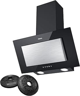 CIARRA CBCB6736D Class A Angled Cooker Hood 60cm Black with CBCF002X2 Carbon Filters Chimney Vent Hood with LED Lights Ducted & Ductless Wall Mounted Kitchen Extractor Fan