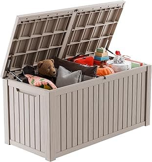 180 Gallon Outdoor Storage Box - Deck Box Waterproof Patio Furniture, Garden Tools, Cushions, Pool Accessories Outside Storage Resin Box,Light brown