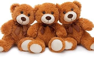 3Pcs Teddy Bears Bulk Baby Shower, 14inch Cute Teddy Bear Stuffed Animals Plush, Small Stuffed Bears on Centerpiece Baby Shower, Dark Brown