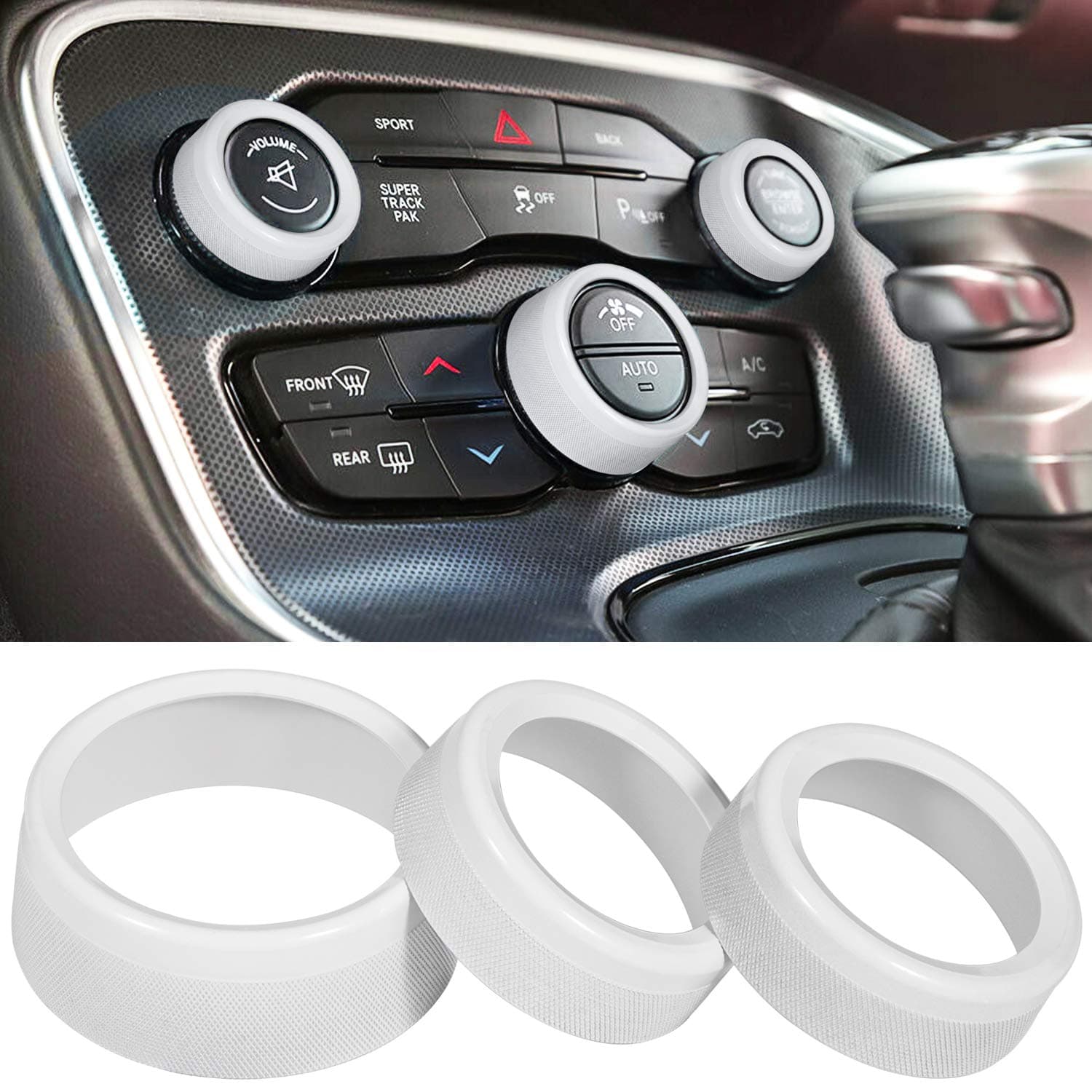 E-cowlboy Air Conditioner Switch CD Button Knob for Dodge Challenger Charger Chrysler 300 300s 2015-2021, for Ram 2013-2018 Interior Accessories Decoration Aluminum Alloy (White)