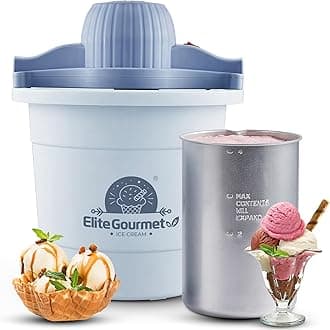 4Qt Electric Ice Cream Maker EIM350 Delicious Homemade Ice Cream, Gelato, Sorbet, Frozen Yogurt, 4Qt Aluminum Freezing Cannister, Durable Plastic Ice Bucket, Powerful 50W, Periwinkle