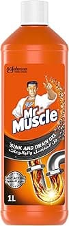 Mr. Muscle Sink and Drain Gel Cleaner, Clear Blocked Sinks Fast, Works In 5 Minutes, Works 3x Better Than Bleach, Safe for All Pipes, 1L
