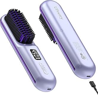 Cordless Hair Straightener Brush, Portable Mini Heated Hair Brush for Women, 9600mAh USB-C Rechargeable, Lightweight Anti-Scald Straightener for Home, Office & Travel