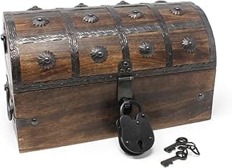 Nautical Cove Handmade Pirate Treasure Chest for Kids Prizes & Classroom with Lock and Skeleton Keys – Lockable Wooden Storage Chest Box, Pirate Decor, Decorative Wooden Box - (Medium 11 x 6 x 6.75)