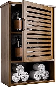HITNET Medicine Cabinet, Wall Hanging Cabinet with Adjustable Shelf, Bathroom Storage Organizer Over the Toilet with Single Door and Open Bottom Shelf, Walnut