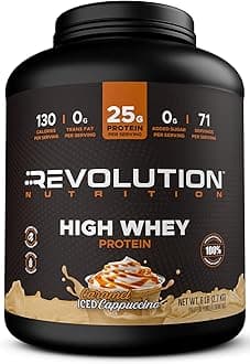 Revolution Nutrition, High Whey, Protein Powder 6LB, Whey Isolate, Gluten Free, Lean Muscle Mass for Men & Women, 25g of Protein Per Scoop, 2.7kg, 73 Servings (Caramel Iced Cappuccino, 6 Pound)