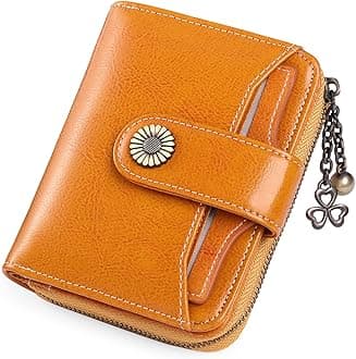 SENDEFNWomen's Small Purse, Women's Genuine Leather, with Coin Compartment, Small Zip Wallet, Card Holder, with RFID Blocker, Ch-orange