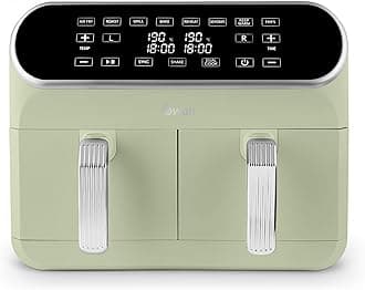Swan SD10519G Retro Dual Basket Air Fryer with Swan Cyclone Technology, LED Display, 8 Pre-Set Cooking Options, 8L, 1700W, Retro Green