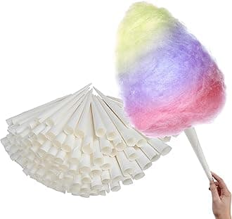 Cotton Candy Cones (100 Pack) – White Kraft Paper Sticks for Floss Sugar & Carnival Treats, Compatible with Cotton Candy Machines – Stock Your Home