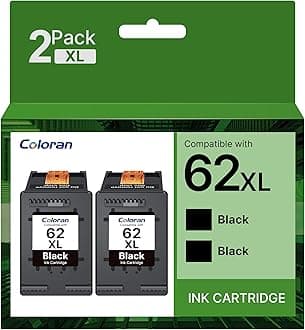 Coloran 62XL Black Ink Cartridges for HP 62 XL, Compatible for Envy 5540 5541 5542 5543 5544 5545 5546 5547 5548 5640 5642 5644 7640 OfficeJet 200 250 5740 5742 5744(2 Black)