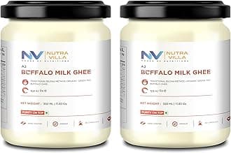 Nutravilla A2 Buffalo Ghee Pure Homemade Organic Grassfed Desi Buffalo Ghee | 2 Jars Of 350 Ml Each Clarified Butter | Handcrafted By Farmers With Bilona Method
