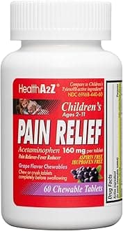 HealthA2Z® Children's Pain Relief, Acetaminophen 160mg, Grape Flavor Chewable Tablets, Aspirin Free, Ibuprofen Free, 60 Counts