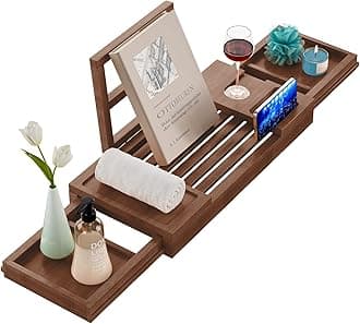 YirilanBamboo Bathtub Tray, Expandable Bathroom Tray, Waterproof Tray Caddy, Perfect Bath Caddy for Home Spa, Gift for Loved Ones, Brown