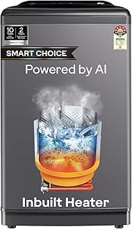 Godrej Smart Choice 10 Kg 5 Star, AI Tech, Inbuilt Heater, Fills Tub at ~0 Water Pressure, Steel Drum Fully Automatic Top Load Washing Machine (WTEON ADA 10 5.0 FEFH GLGR, Glacial Grey)