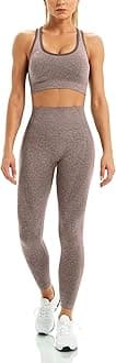 WodoWei Women 2 Piece Workout Outfits Sports Bra Seamless Leggings Yoga Gym Activewear Set, Brown Marl, Medium