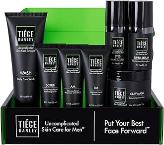 Tiege Hanley Mens Skin Care Set, Revitalization Skin Care Routine for Men (System Level 4) - Men's Skincare Set for Fine Lines Includes Face Wash, Scrub, Moisturizer, Eye Cream, Face Serum, Clay Mask