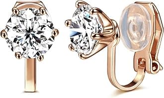 14K Rose Gold Plated 1.5 Carat CZ Clip-On Earrings - 7.5mm Round Cut Simulated diamond Clip-ons