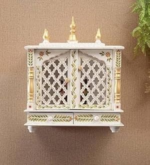 - Kamdhenu Art and Craft Wood Home Temple (18 x 9 x 21 inch, White & Red)
