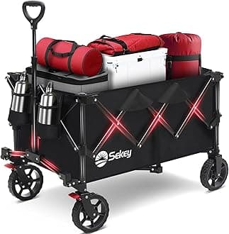 Collapsible Foldable Wagon with 330lbs Weight Capacity, Heavy Duty Folding Wagon Cart with Big All-Terrain Wheels & Drink Holders. Black