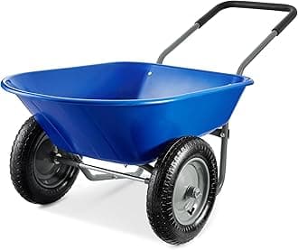 Dual-Wheel Home Utility Yard Wheelbarrow Garden Cart w/Built-in Stand for Lawn, Gardening, Construction - Blue