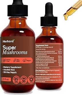- HERBANA MANUFACTURING Super Mushroom Complex Liquid Extract 8 Mushroom Blend - Lion's Mane, Reishi, Cordyceps, Chaga, Maitake, Turkey Tail, Shiitake, Agaricus - Alcohol Free Herbal Drops - 2 fl oz
