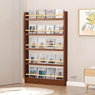 Wooden 3/4/5/6 Tier Behind The Door Bookshelf, Tall Narrow Floor Standing Bookcase, Space-Saving Storage Organizer for Books, Bedroom, Living Room, Office Brown 47.2x3.9x57.1