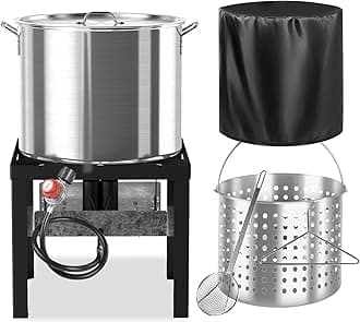 100QT Seafood Boil Pot with 80QT Basket | Dust Cover | 16-Inch Skimmer | Crawfish Boiler & Crab Boil Pot | 110,000BTU Jet-Burner | 20PSI CSA Certified Regulator | Ideal for Outdoor Cooking