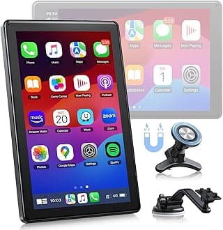 LAMTTO Wireless Apple Carplay Screen for Car Android Auto Magnetic Holder, OTA, Portrait & Landscape Screen, GPS Navigation, Portable Car Audio Receivers Mirror Link, Bluetooth, Voice Control