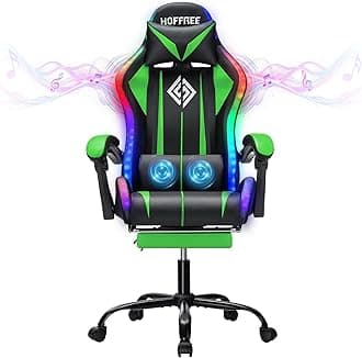 - HOFFREE RGB Gaming Chair with Speakers Massage Computer Gaming Chair with LED Lights and Footrest High Back Video Game Chair for Adults Green and Black