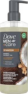 DOVE MEN + CARE 2-in-1 Shampoo + Conditioner Ginger & Coconut Oil for Hydrated Hair, +Mineral Complex, 17.5 oz