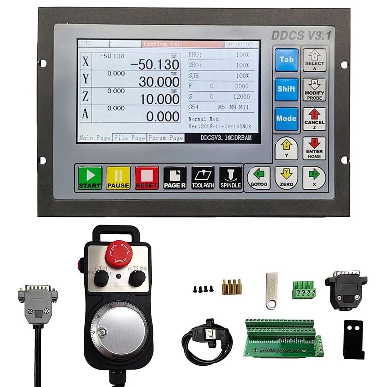 – DDCS V3.1 CNC Control System, PLC Offline Motion Controller 500KHz + 100PPR CNC MPG Steering Wheel with Emergency Stop Switch for Stepper Motor/Servo Motor