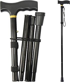 Folding Cane, 5-Level Adjustable Height Lightweight Portable Foldable Walking Canes with Wrist Strap and T Handle for Men Women Seniors