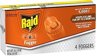 Raid Concentrated Deep Reach Pest Killer & Roach Foggers, For Roaches, Ants, Crickets, and Other Insects, Kills Roaches for 2 Months, 1.5oz, 4 Count
